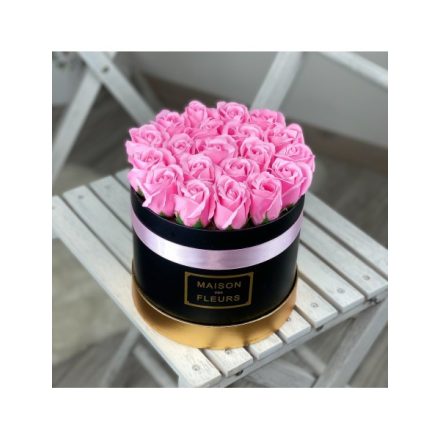 Rózsa Box Henger alakú 20 szál (Fekete/Rózsaszín)